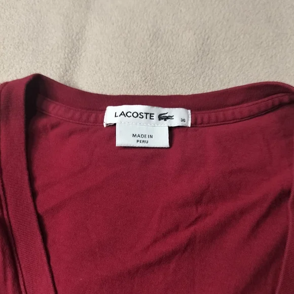Lacoste Red Long Sleeve V-Neck Shirt - Picture 3 of 8